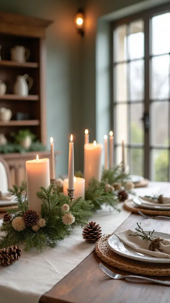 farmhouse elegance neutral textures pinecone centerpieces