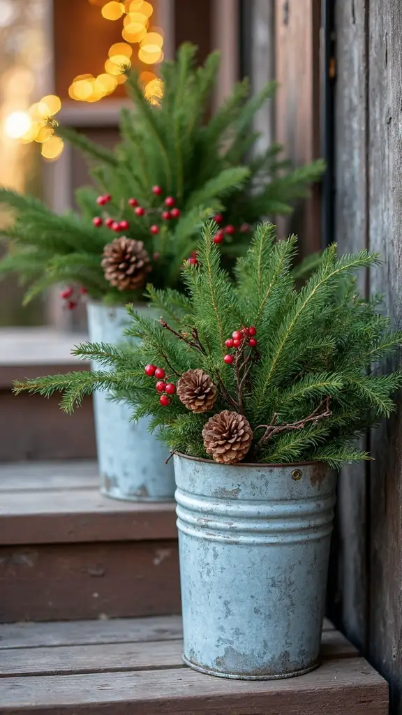 farmhouse inspired festive galvanized planter decor