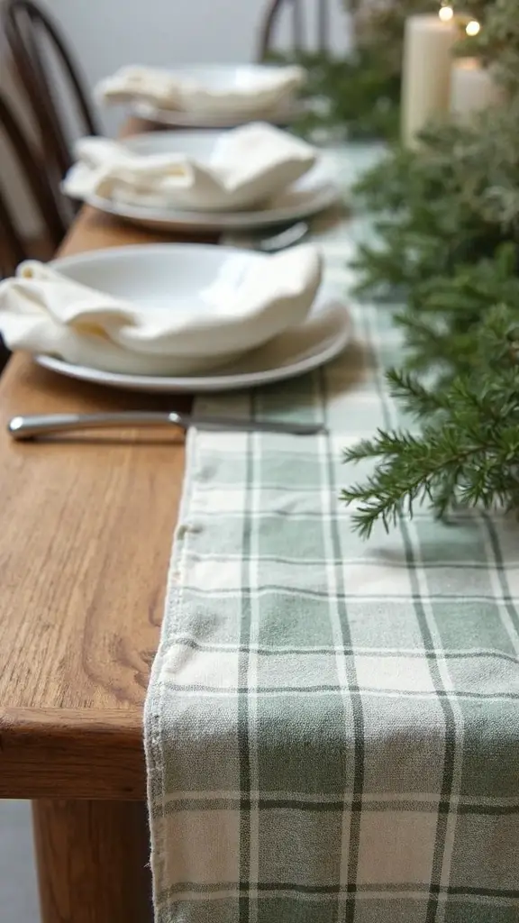 farmhouse neutral plaid table accents