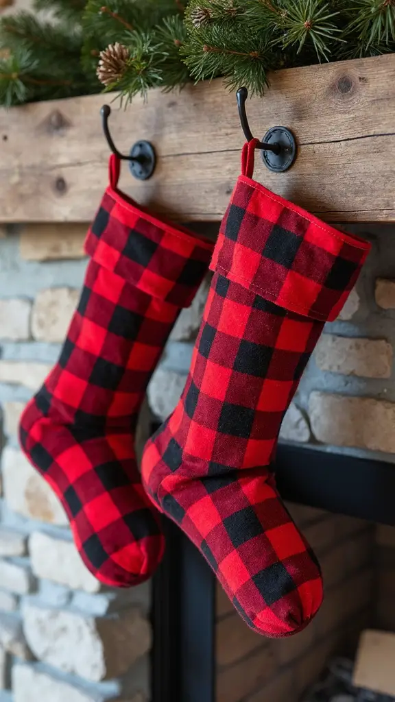 farmhouse plaid christmas stockings reclaimed wood