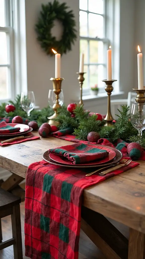 farmhouse plaid christmas table decor