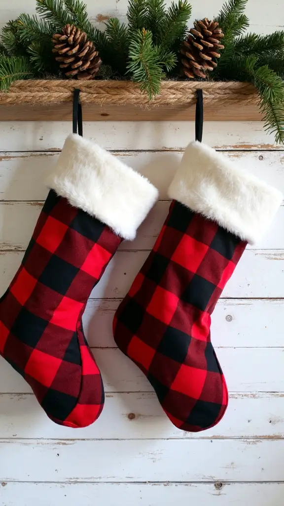 farmhouse rustic christmas stocking display