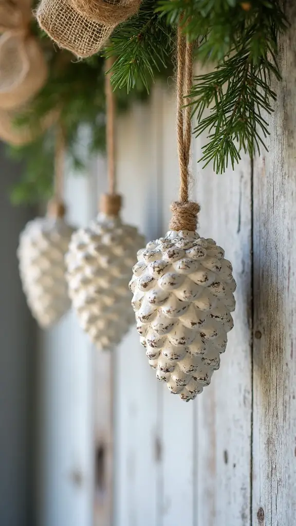 farmhouse style distressed pine cone ornaments