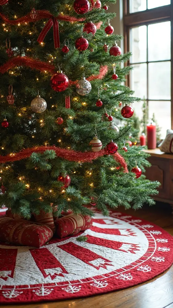 farmhouse style quilted christmas tree skirt