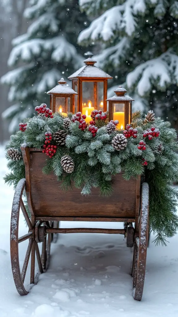 festive antique sleigh holiday centerpiece