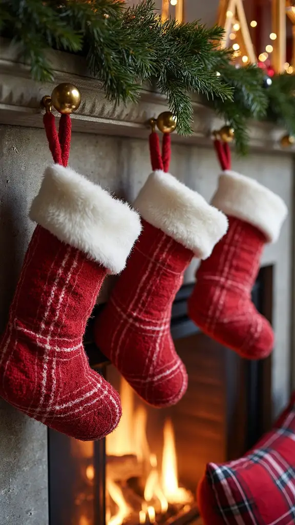 festive balanced layered holiday fireplace mantel