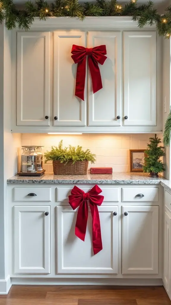 festive cabinet door ribbon bows