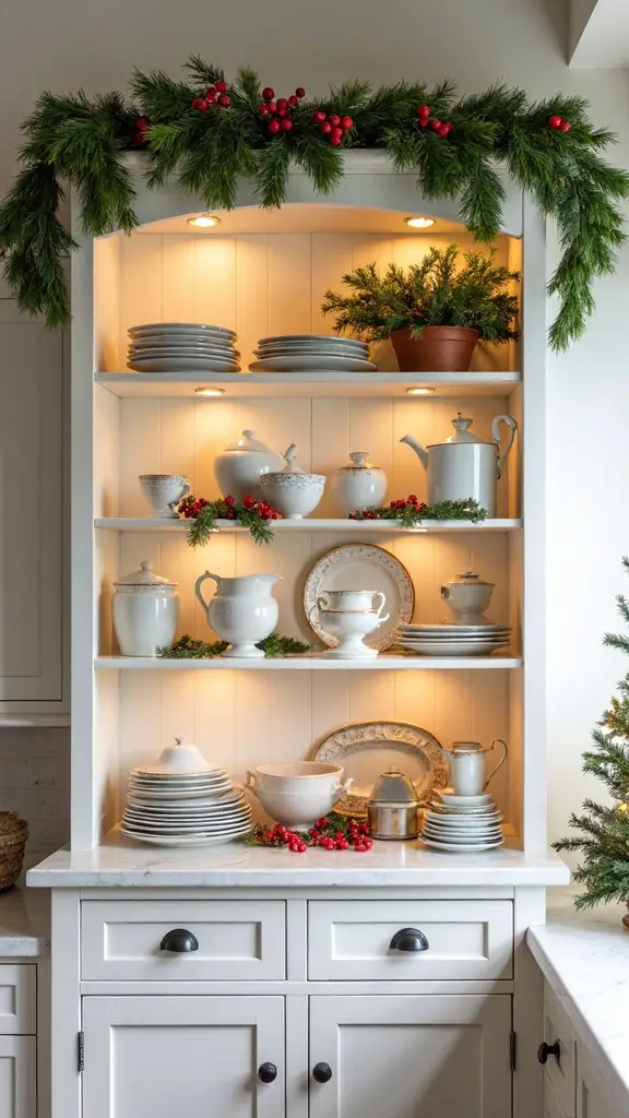 festive evergreen garland with berries