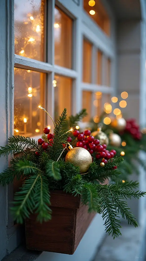 festive evergreen window box displays