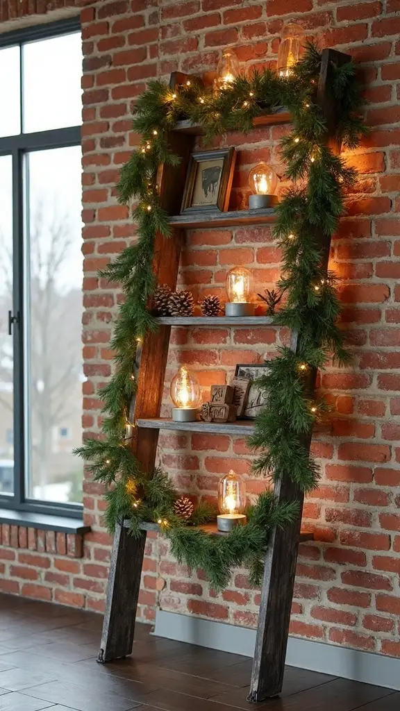 festive farmhouse ladder display shelving