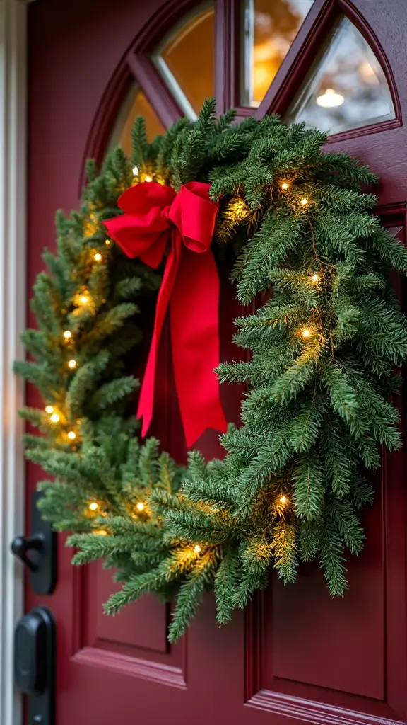 festive illuminated welcoming wreath display