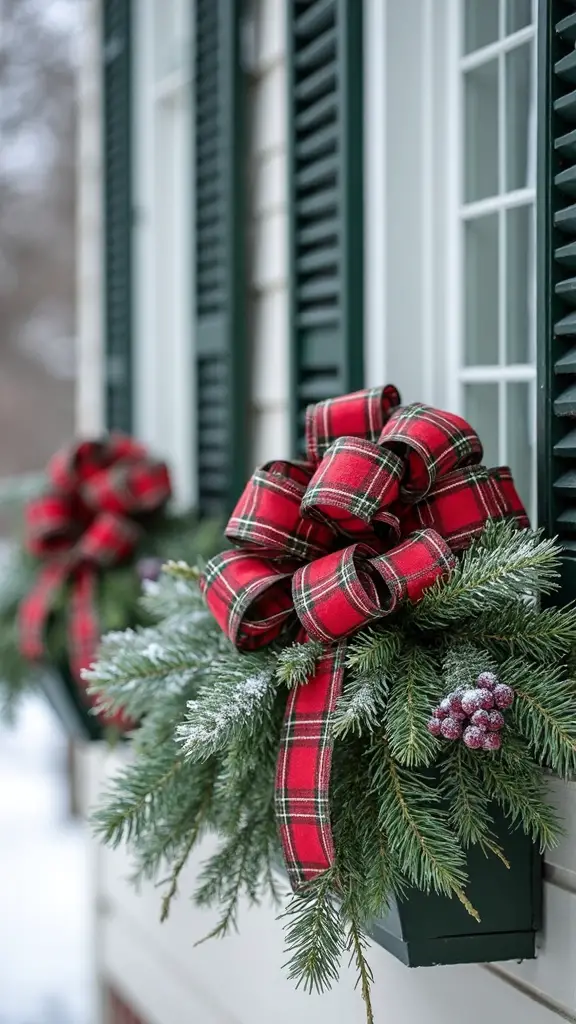 festive plaid window box decor