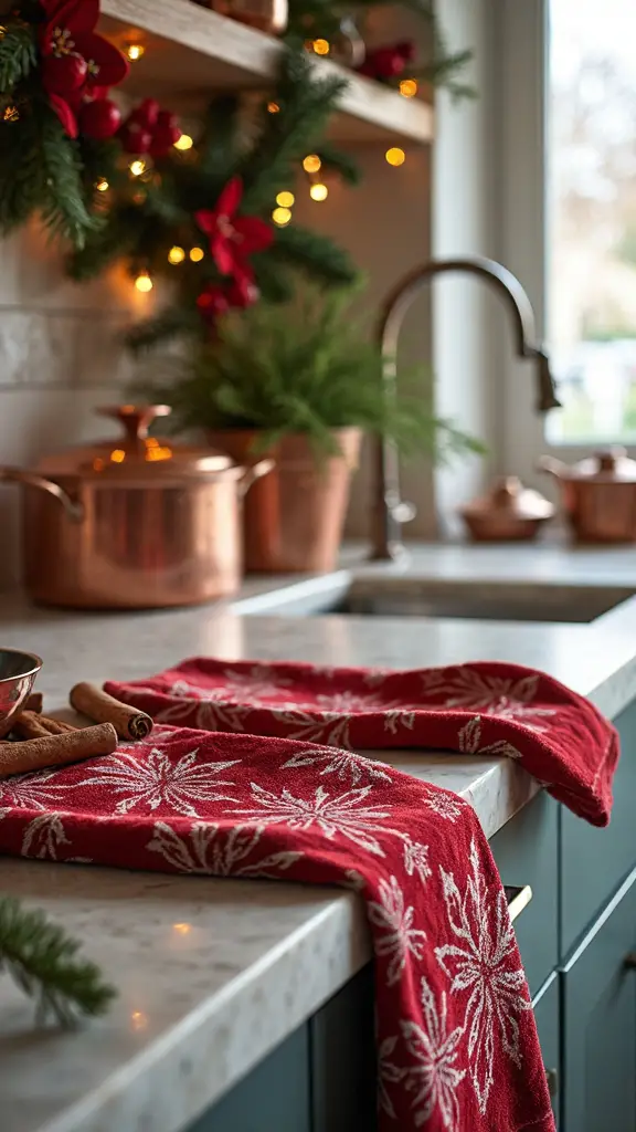 festive poinsettia kitchen holiday towels