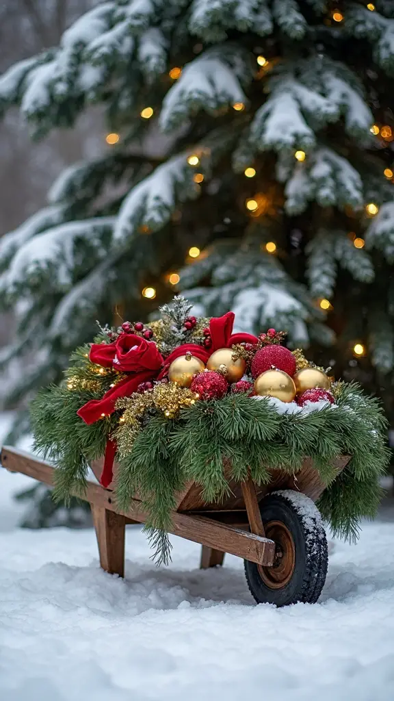 festive wagon wheelbarrow holiday centerpiece display