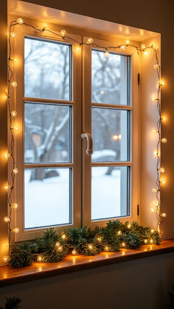 festive window frame light display