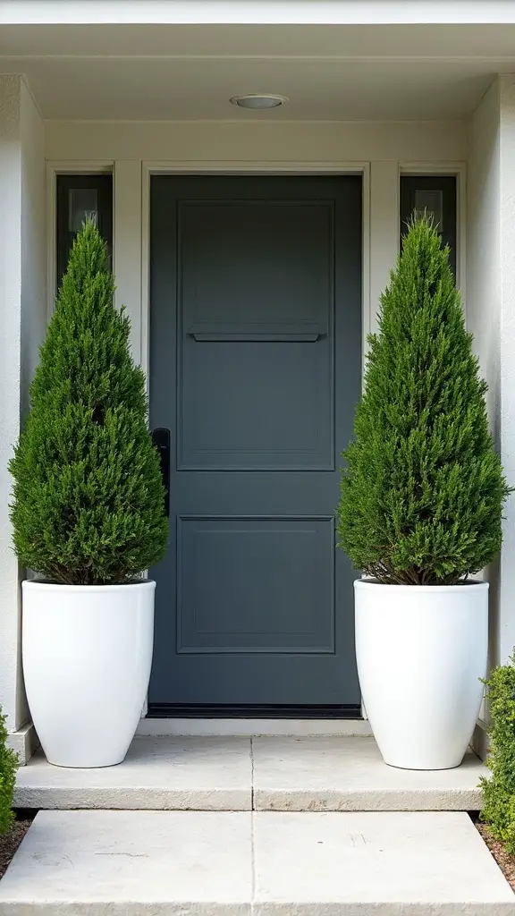 framing entrance with topiary trees