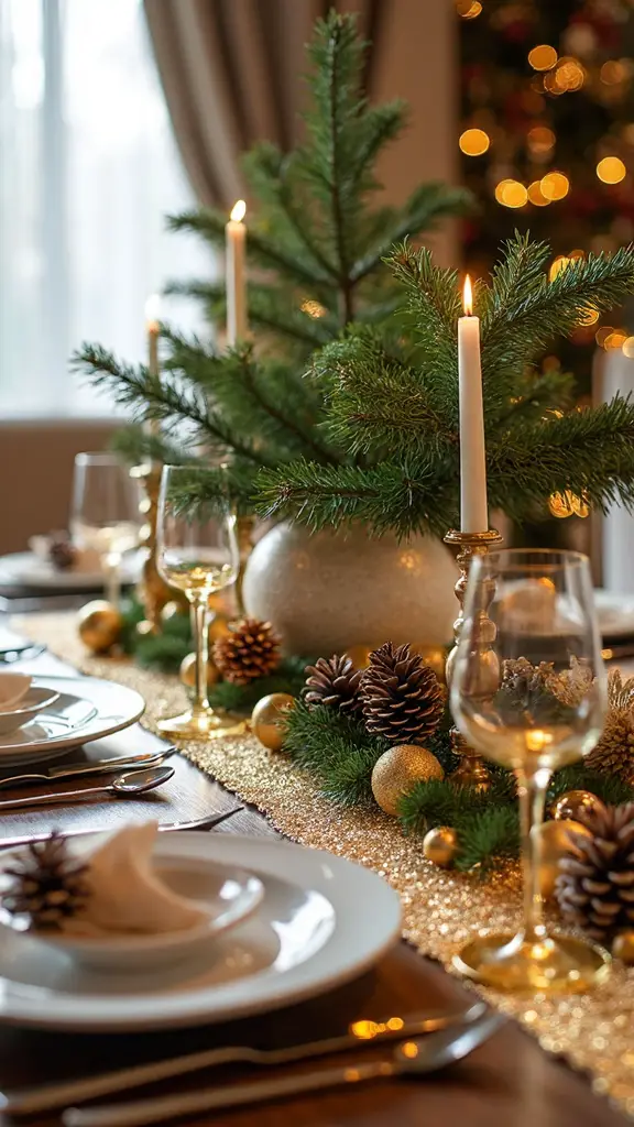 glamorous evergreen holiday tabletop display