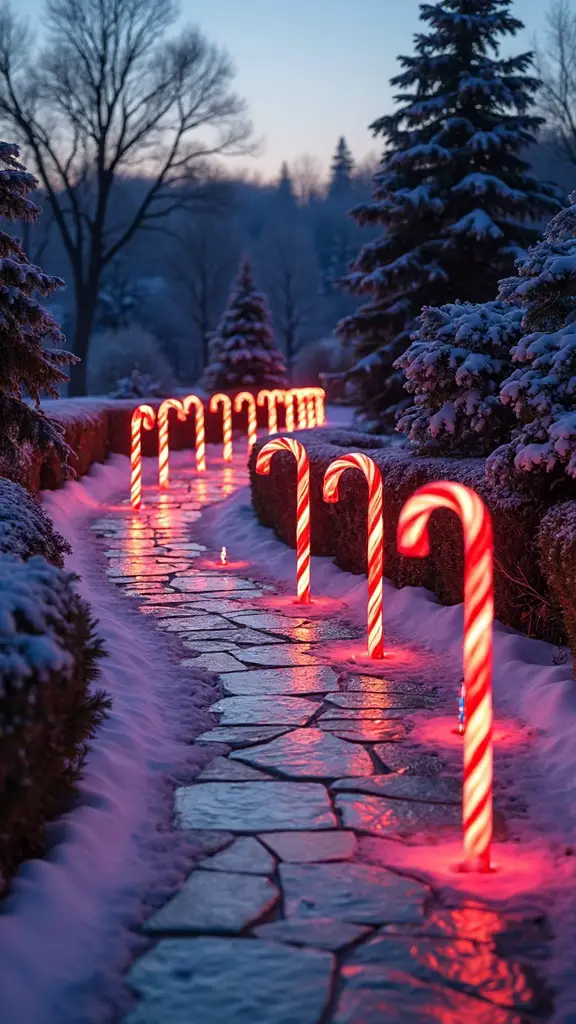 glowing candy cane lit walkway entrance