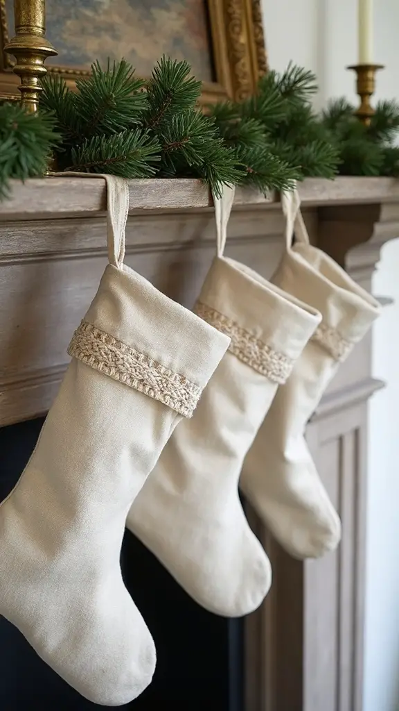 handcrafted natural linen christmas stockings