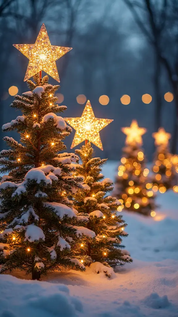 illuminated outdoor tree topping star displays