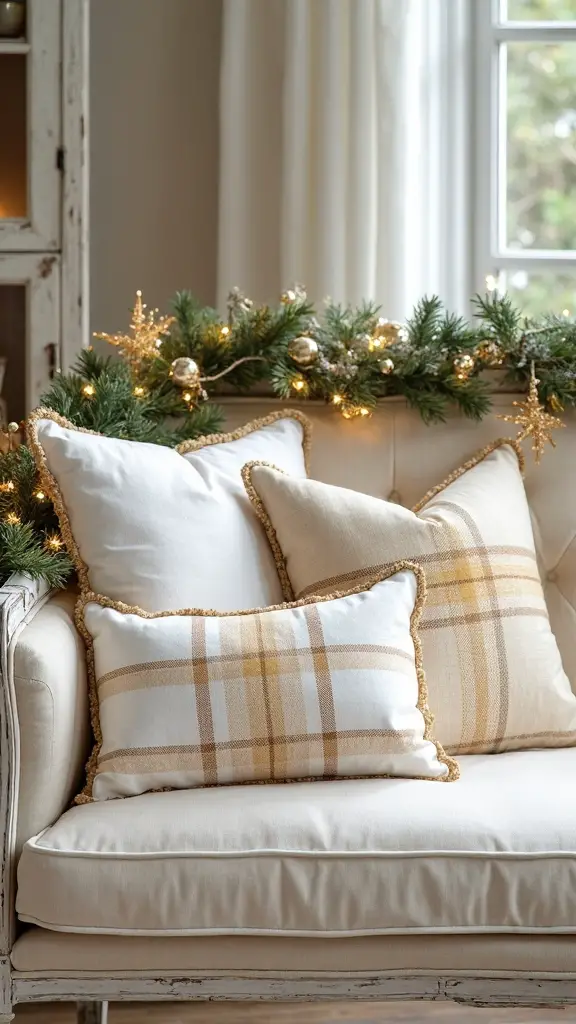layered cozy metallic farmhouse accent pillows