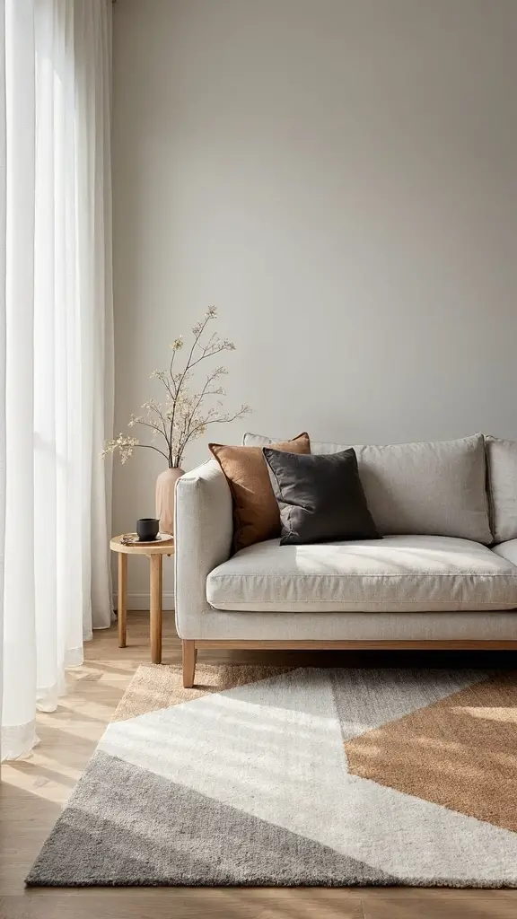 layered rugs define seating area