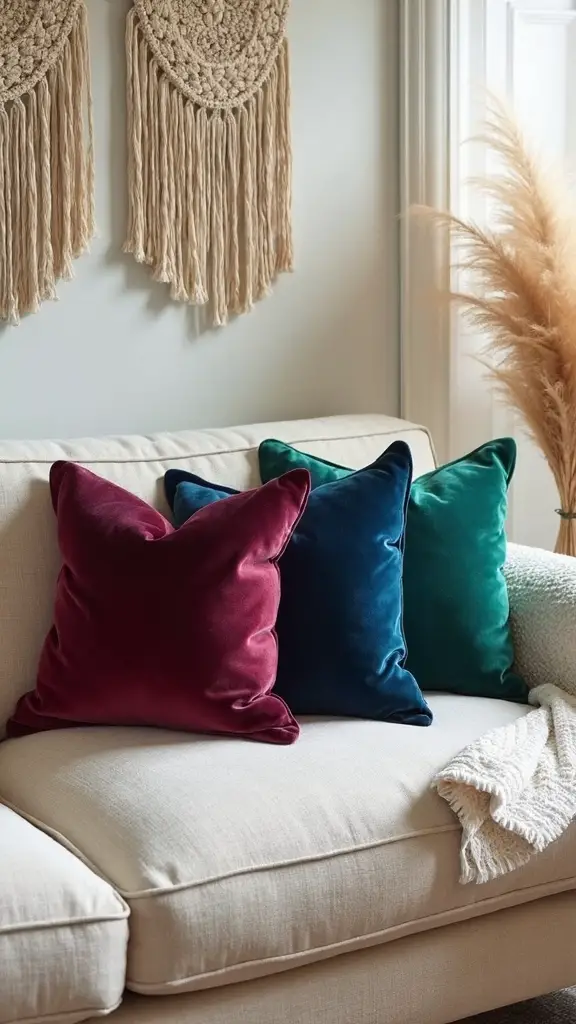 luxurious boho christmas velvet pillow arrangements