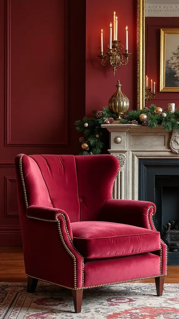 luxurious burgundy velvet christmas armchairs