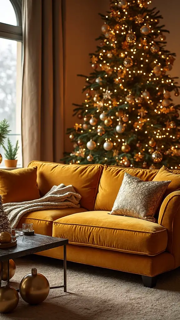 luxurious festive golden christmas living room