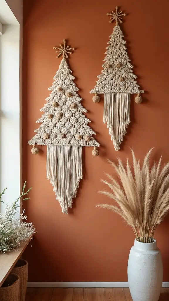 macrame christmas tree wall decor