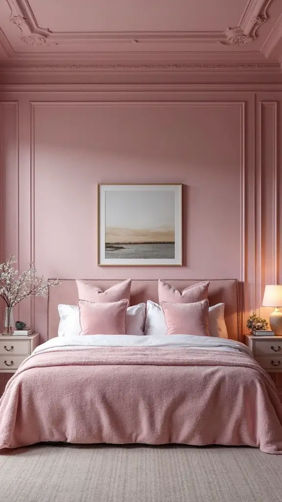 mauve harmonizes patterned bedroom sanctuary