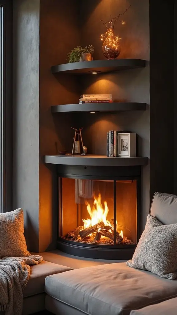 maximizing small space with corner fireplace