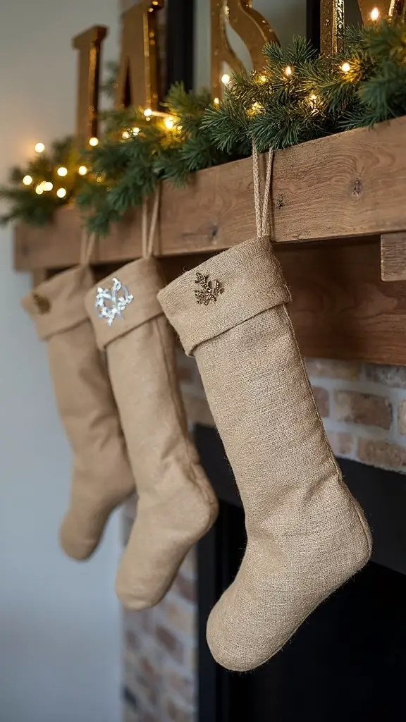 metallic monogrammed farmhouse christmas stockings