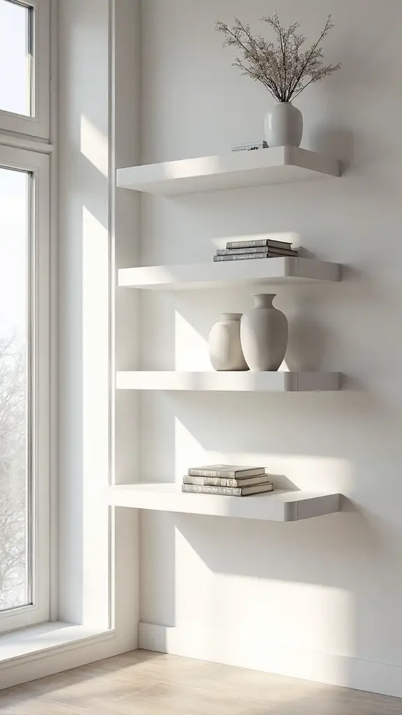 minimal shelving brightens unobstructed spaces