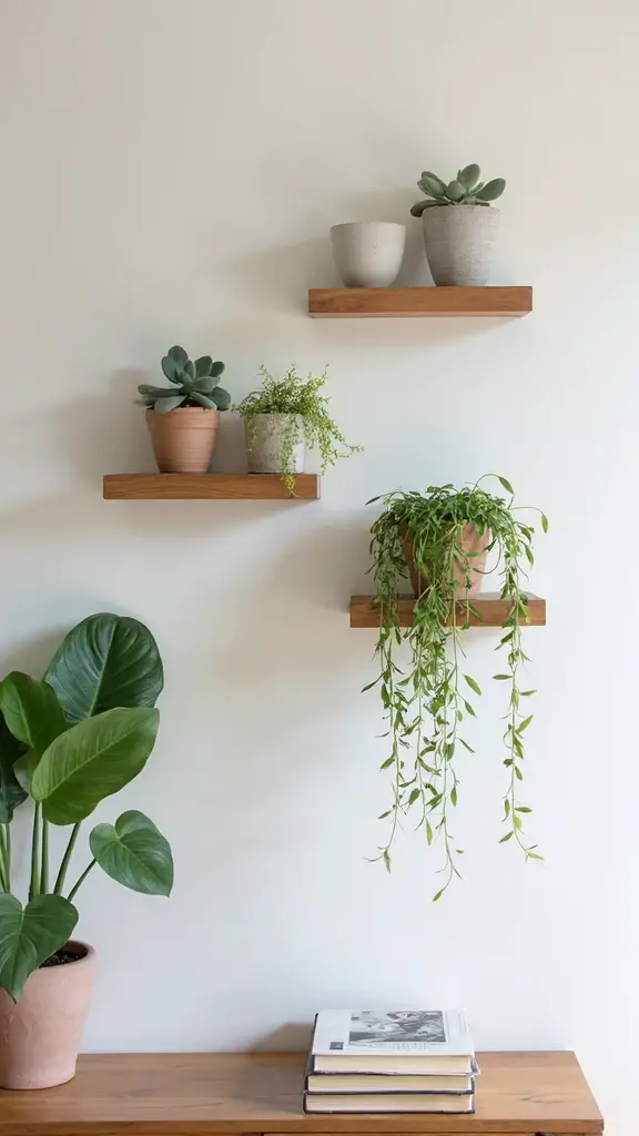 minimalist floating plant shelves