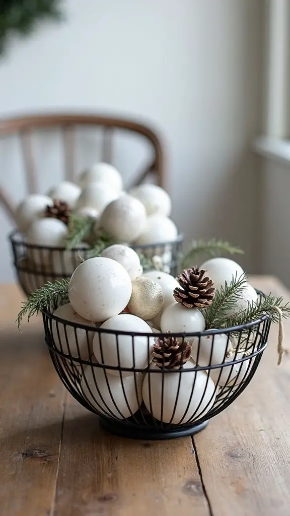 monochrome farmhouse christmas decor storage