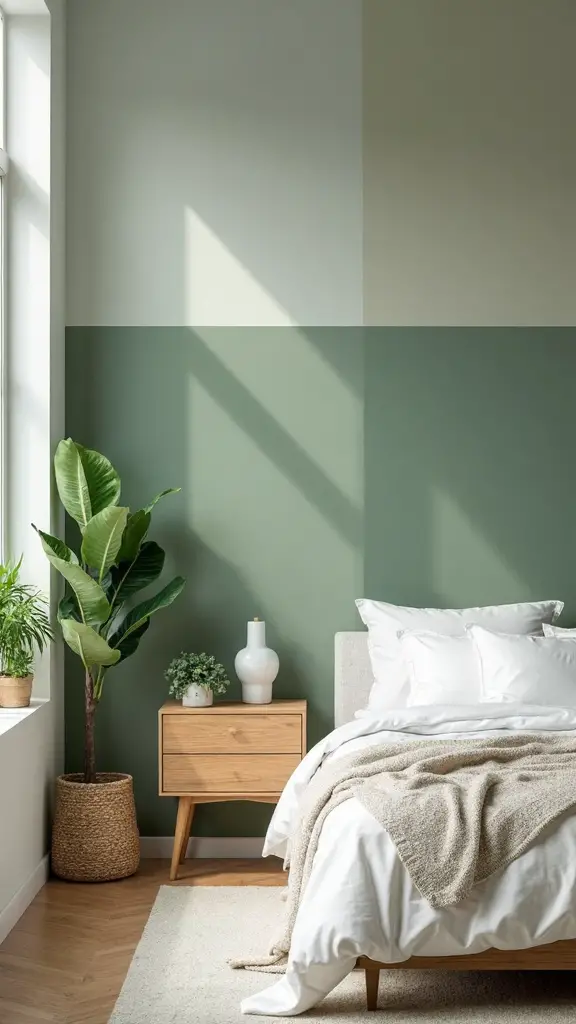 muted green accent wall simplicity