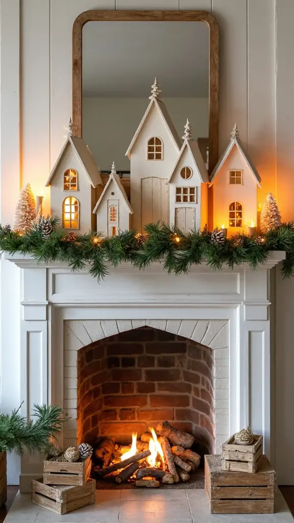 neutral farmhouse christmas village decor