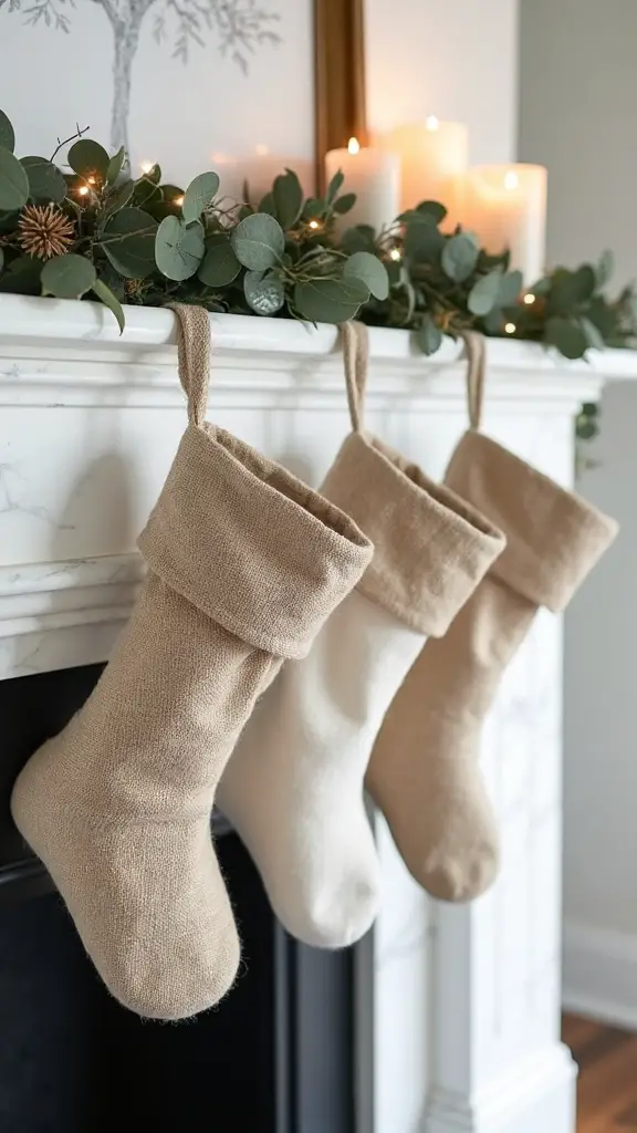 neutral natural rustic elegant christmas stockings