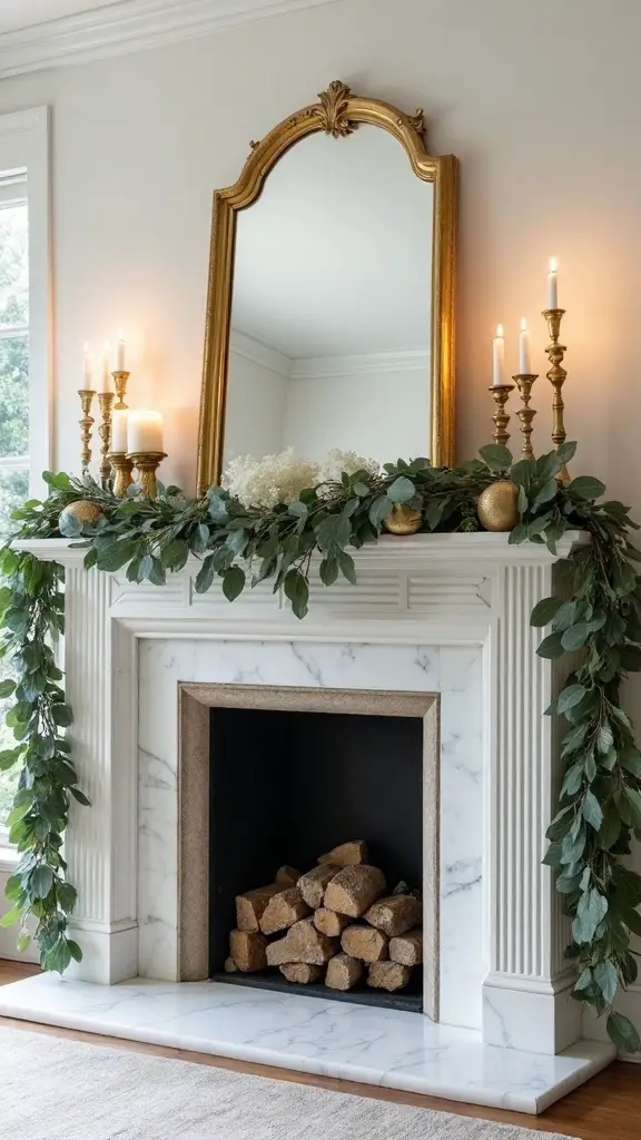 opulent cascading holiday mantelpiece centerpiece