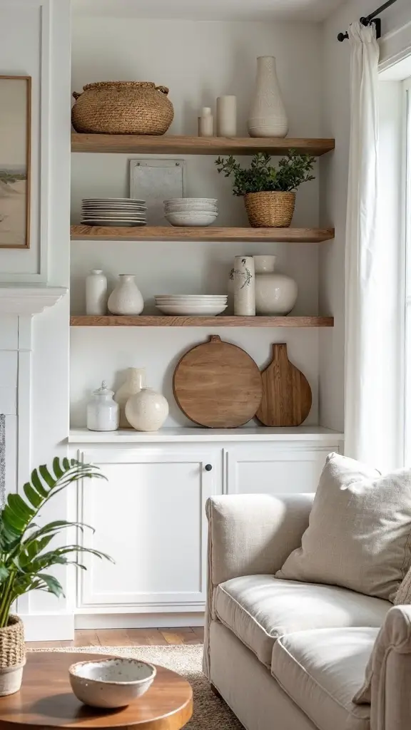 organized farmhouse living room storage solutions