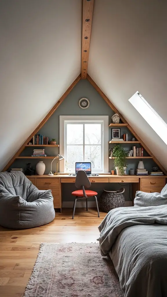 purposeful zones organize attic bedroom