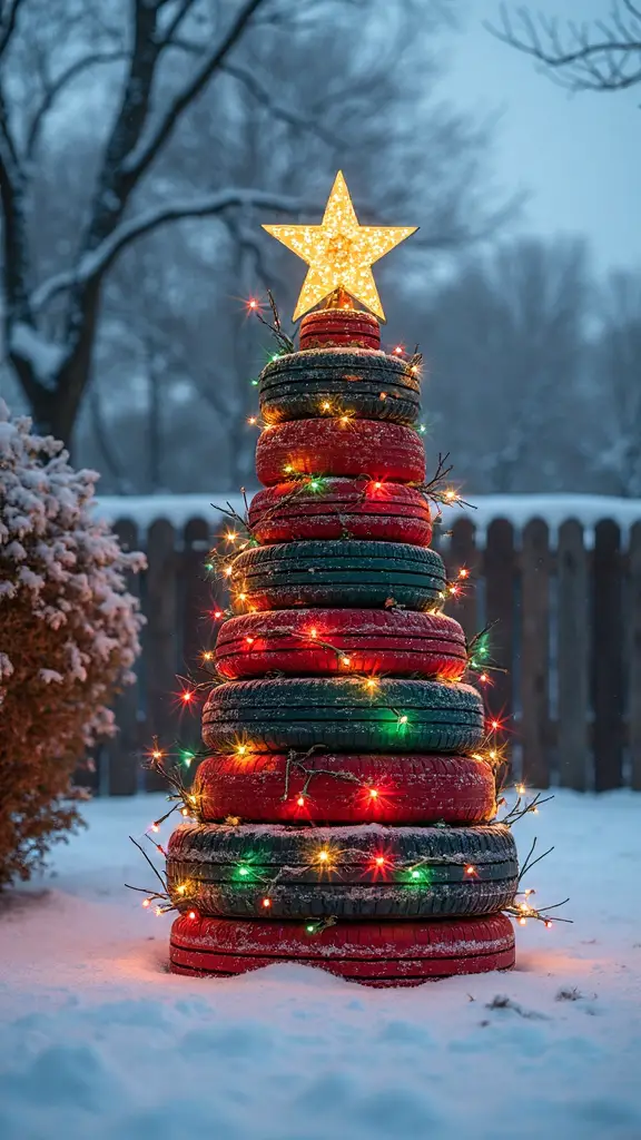 recycled tire holiday centerpiece
