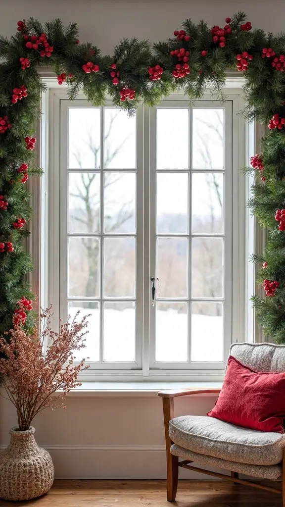 red berry garland window elegance