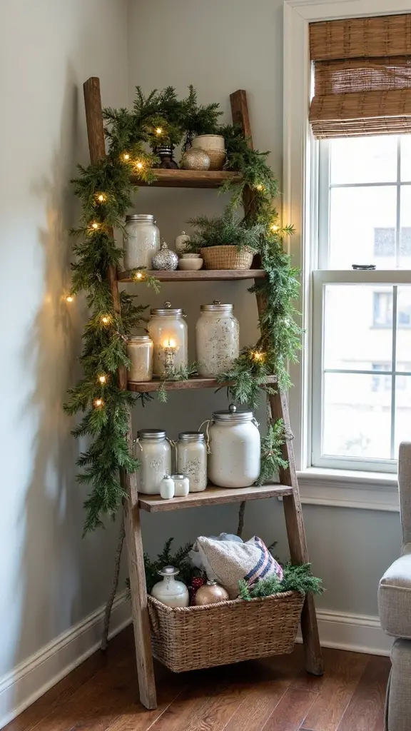 repurposed farmhouse ladder christmas decor