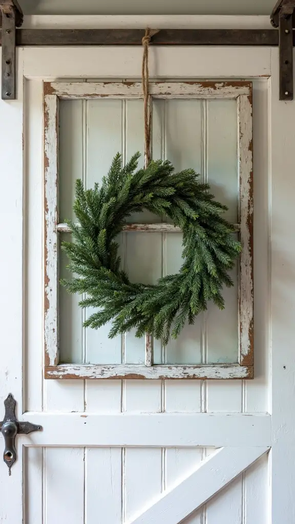repurposed rustic farmhouse christmas window wreaths