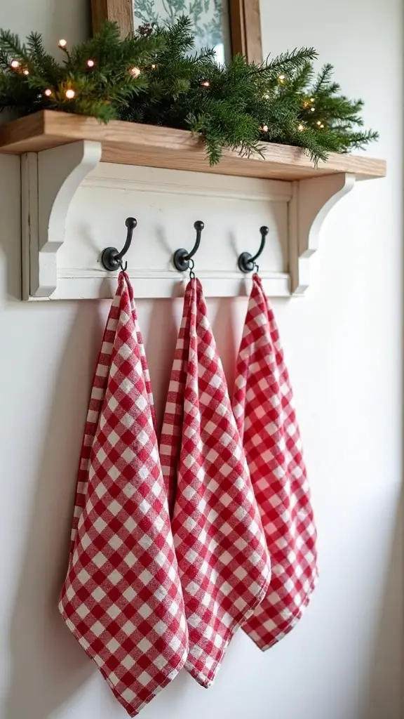 repurposing gingham towels for holiday decor
