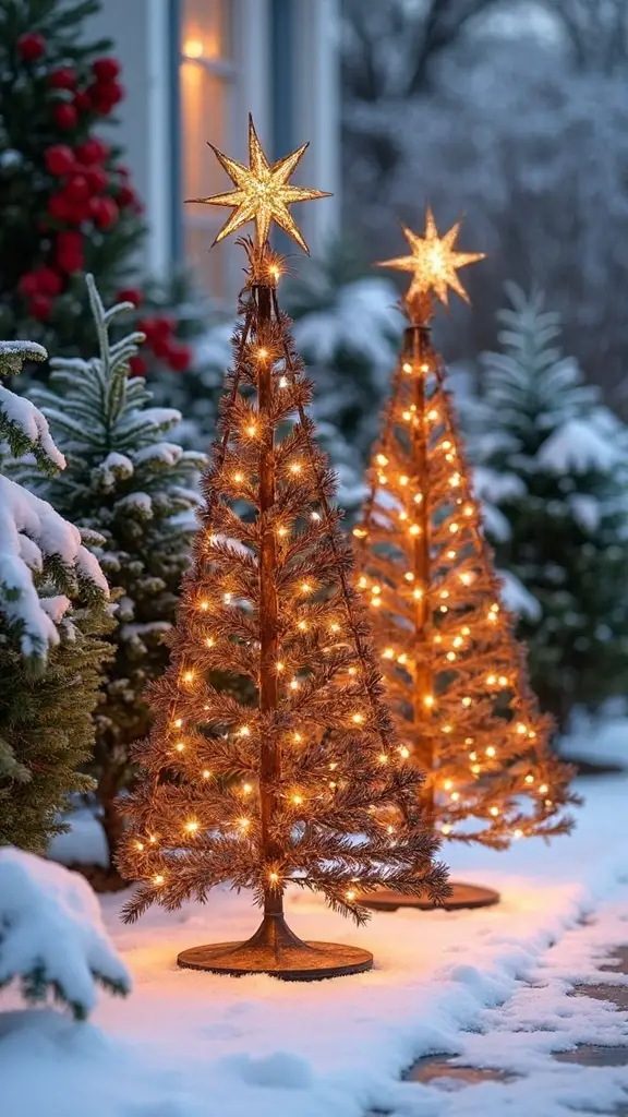 retro metal christmas trees nostalgic display