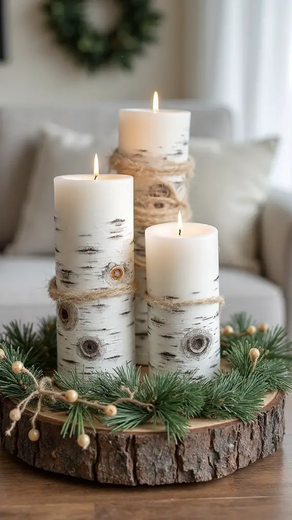 rustic cozy birch log candle holders