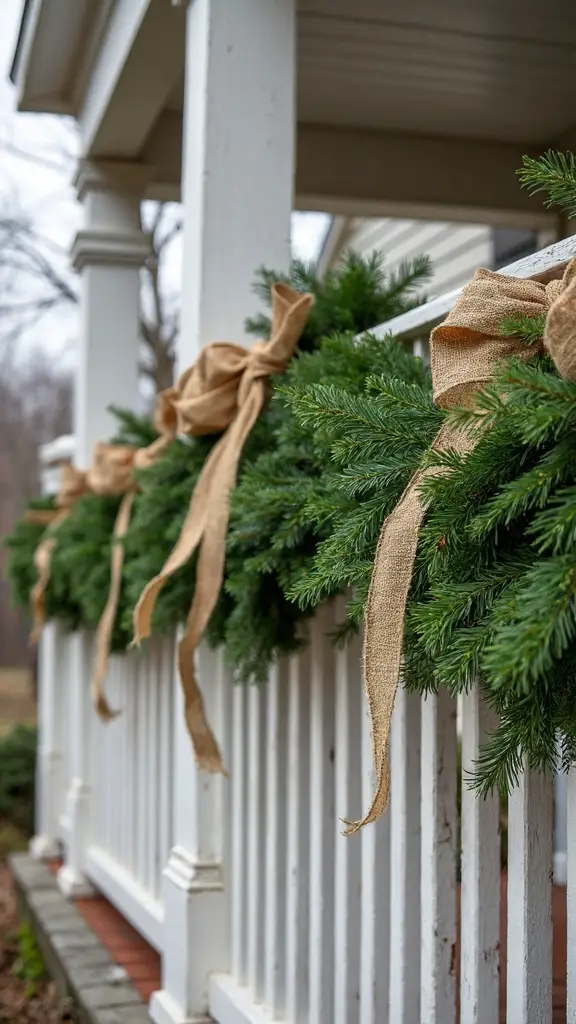 rustic evergreen swags with burlap accents